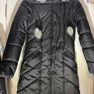 American Rag Black Puffer Coat with Faux Fur Accents